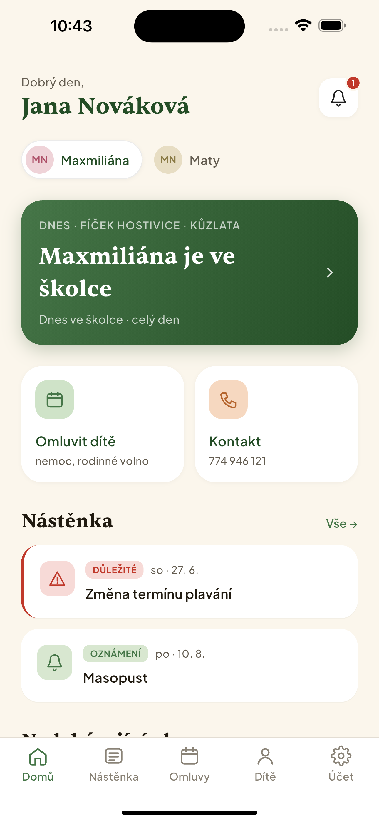 Úvodní obrazovka aplikace