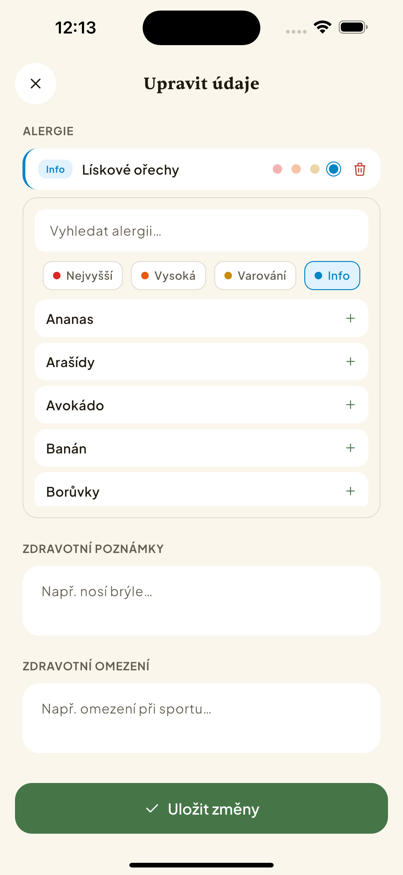 Formulář „Upravit údaje"