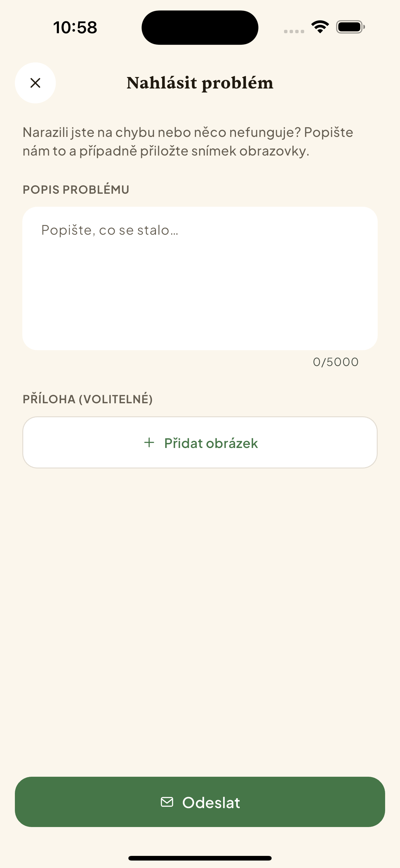 Formulář „Nahlásit problém"